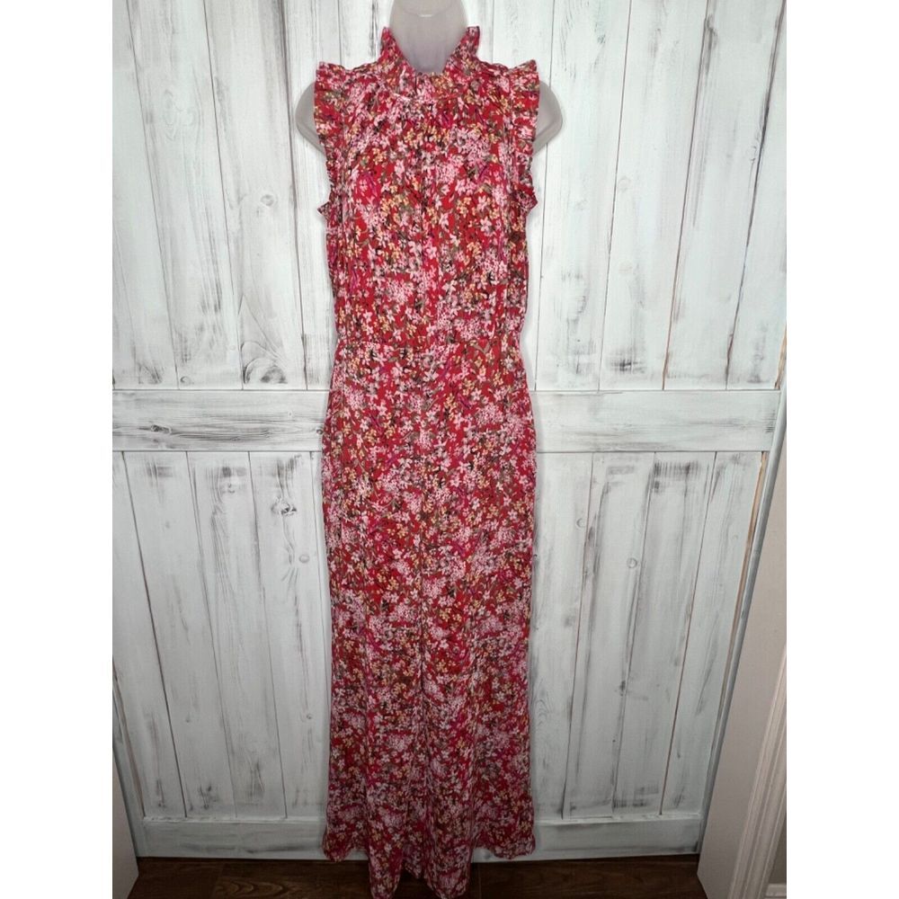 ALI & JAY ANTHROPOLOGIE IT'S YOUR GIRL RED FLORAL‎ JUMPSUIT TROUBADOUR RUFFLE SM